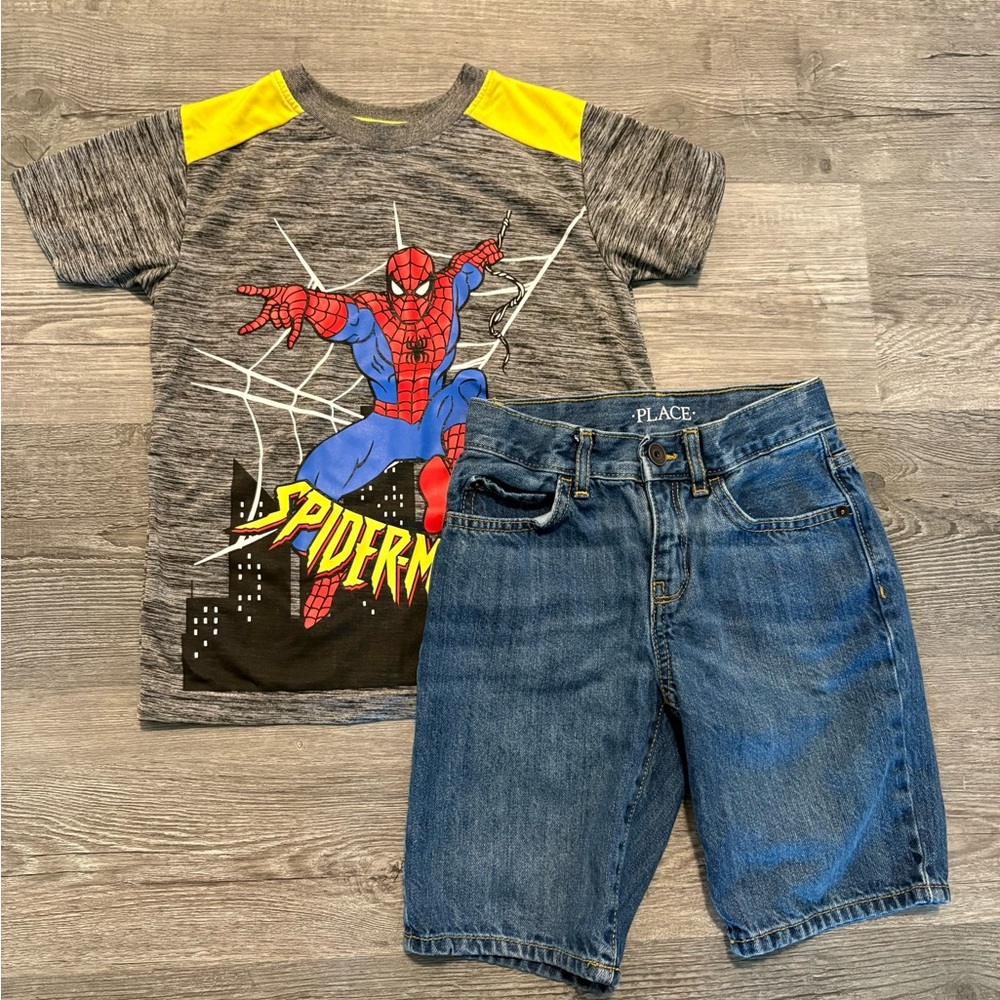 Marvel Spider-Man Kids Graphic Tee and Denim Shorts. Boys size 6